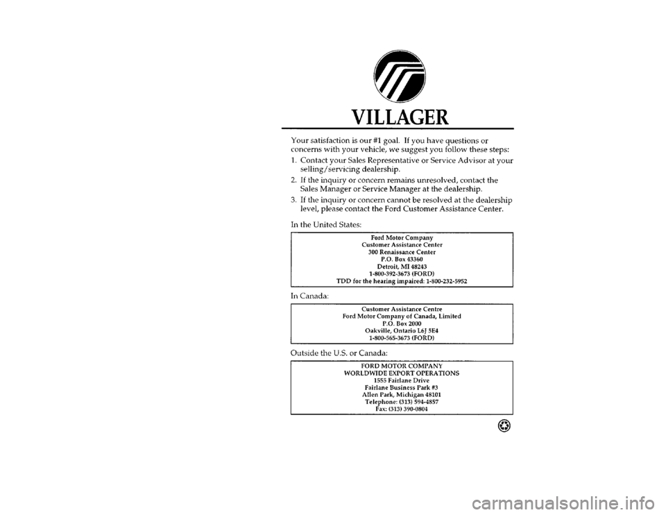 Mercury Villager 1997  Owners Manuals 