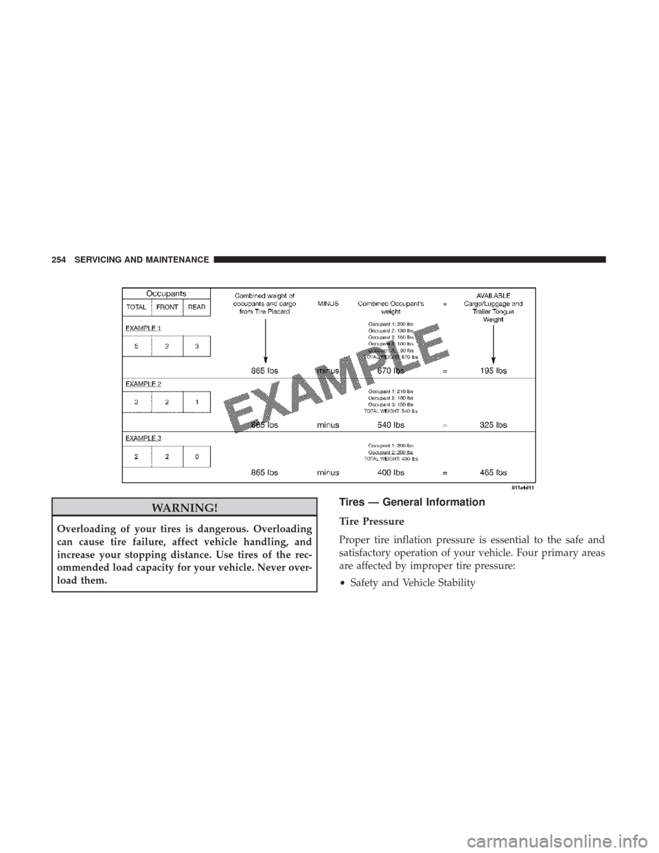 Ram ProMaster 2019  Owners Manual WARNING!
Overloading of your tires is dangerous. Overloading
can cause tire failure, affect vehicle handling, and
increase your stopping distance. Use tires of the rec-
ommended load capacity for your