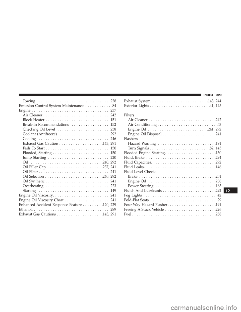Ram ProMaster City 2019 Owners Guide Towing............................... .228
Emission Control System Maintenance ............84
Engine ................................. .237
Air Cleaner ............................ .242
Block Heater .