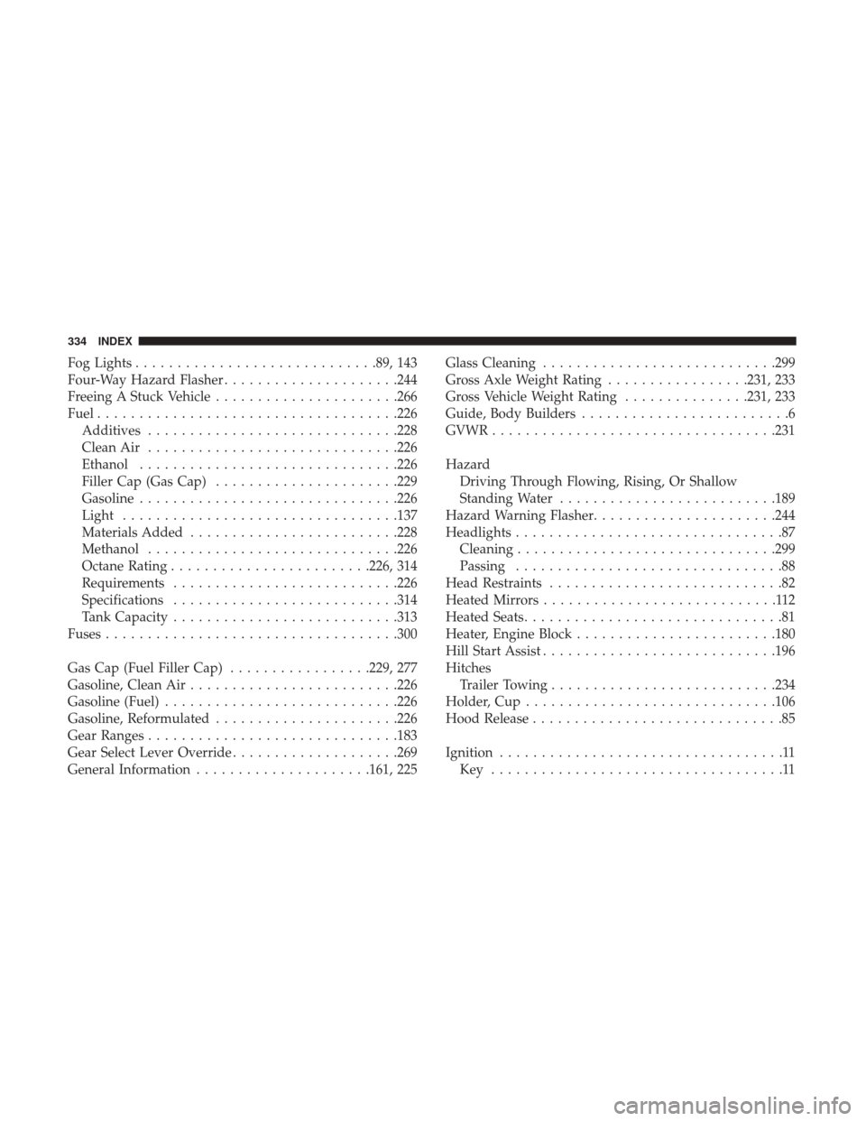 Ram ProMaster City 2017  Owners Manual Fog Lights............................ .89, 143
Four-Way Hazard Flasher .....................244
Freeing A Stuck Vehicle ..................... .266
Fuel ................................... .226
Additi