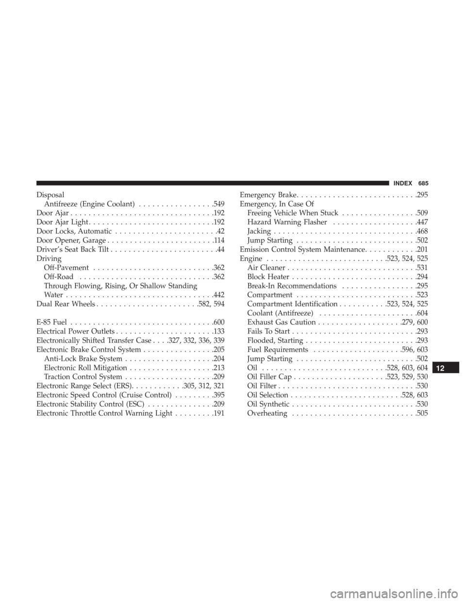 Ram 1500 2018  Owners Manual DisposalAntifreeze (Engine Coolant) .................549
Door Ajar ............................... .192
Door Ajar Light ............................192
Door Locks, Automatic .......................42
