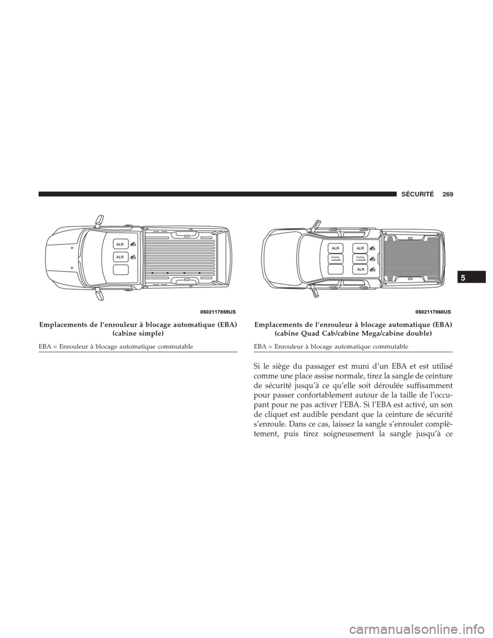Ram 1500 2018 Manuel du propriétaire (in French) Si le siège du passager est muni d’un EBA et est utilisé
comme une place assise normale, tirez la sangle de ceinture
de sécurité jusqu’à ce qu’elle soit déroulée suffisamment
pour passer Ram 1500 2018 Manuel du propriétaire (in French) Si le siège du passager est muni d’un EBA et est utilisé
comme une place assise normale, tirez la sangle de ceinture
de sécurité jusqu’à ce qu’elle soit déroulée suffisamment
pour passer