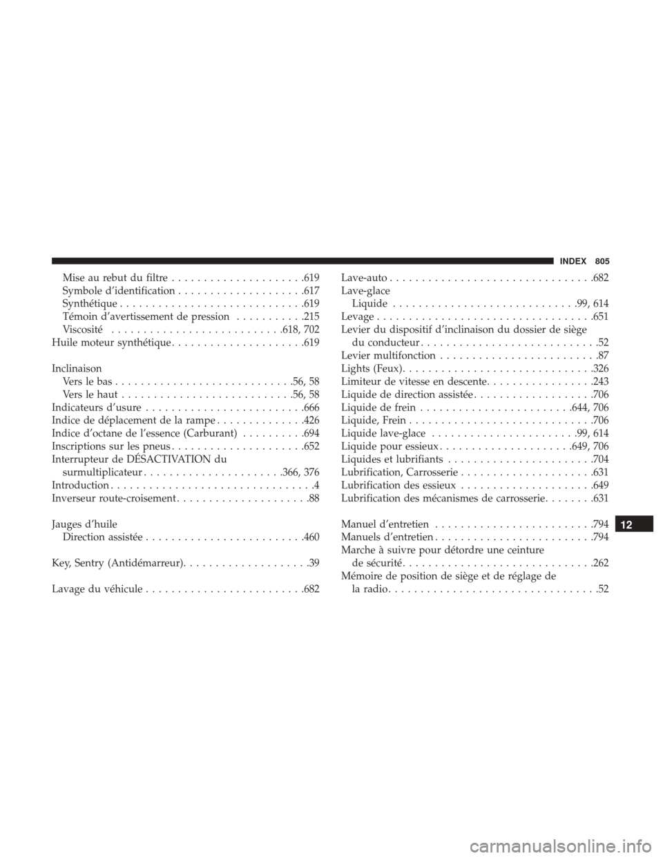 Ram 1500 2018 Manuel du propriétaire (in French) Mise au rebut du filtre.....................619
Symbole d’identification ....................617
Synthétique ............................ .619
Témoin d’avertissement de pression ...........215
V Ram 1500 2018 Manuel du propriétaire (in French) Mise au rebut du filtre.....................619
Symbole d’identification ....................617
Synthétique ............................ .619
Témoin d’avertissement de pression ...........215
V