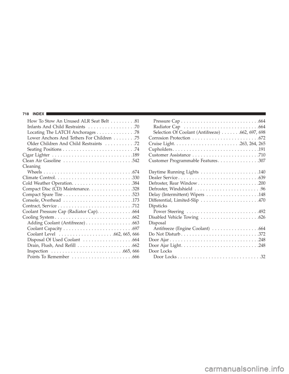 Ram 1500 2017 User Guide How To Stow An Unused ALR Seat Belt.........81
Infants And Child Restraints .................70
Locating The LATCH Anchorages ..............78
Lower Anchors And Tethers For Children ........75
Older C