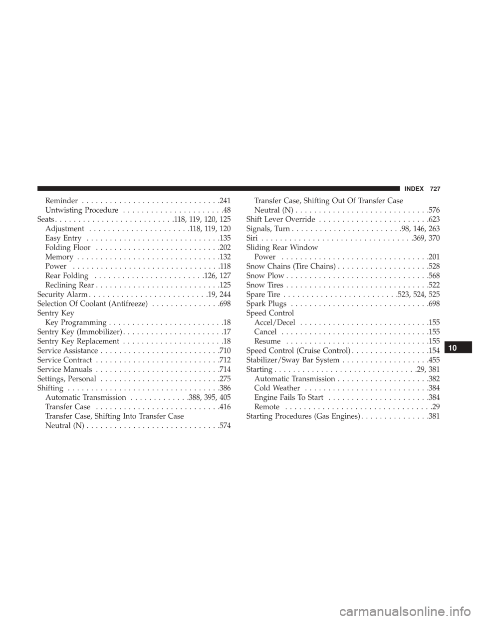 Ram 1500 2017 User Guide Reminder............................. .241
Untwisting Procedure ......................48
Seats ..........................118,119, 120, 125
Adjustment ......................118,119,120
Easy Entry .....