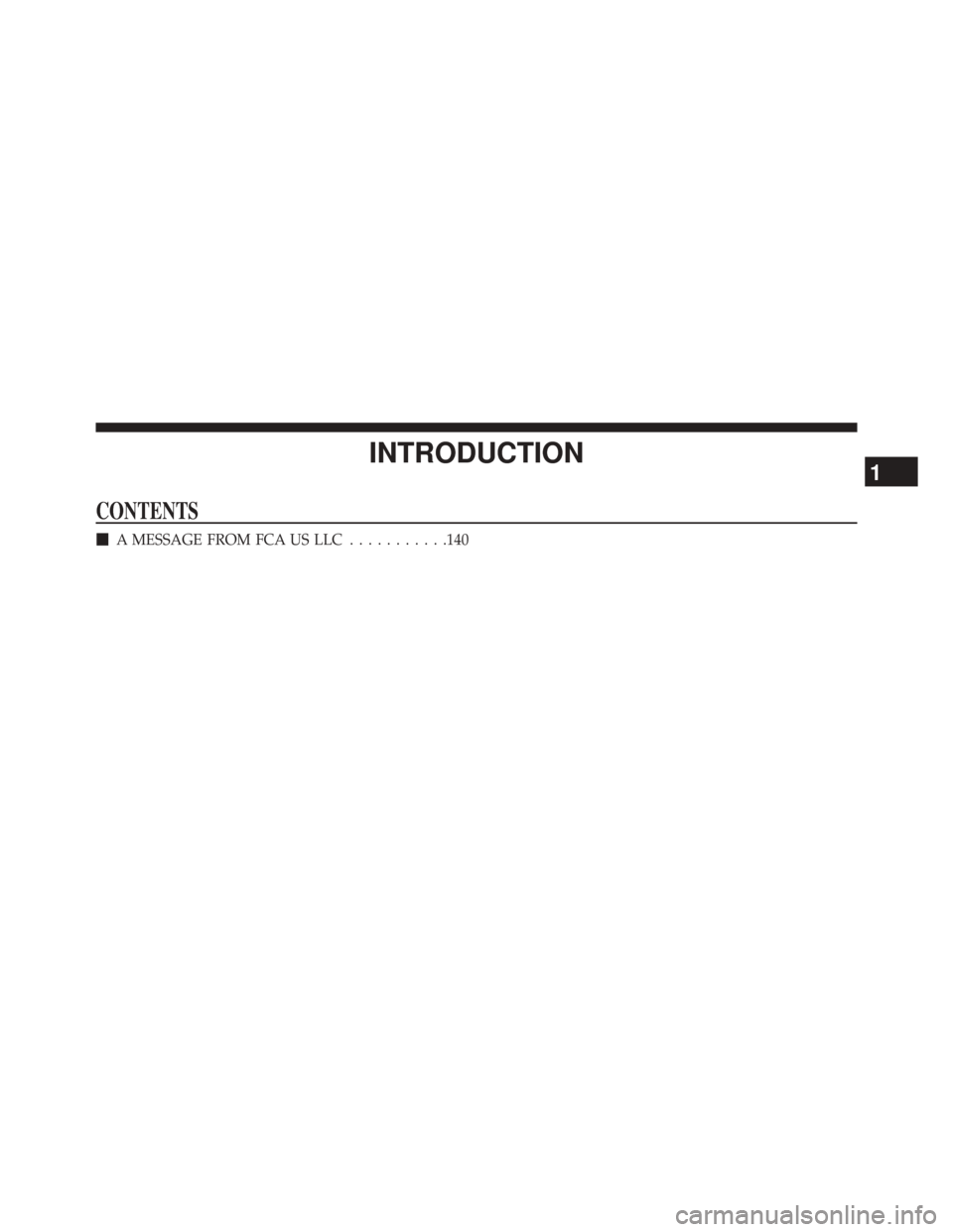 Ram 1500 2015  Diesel Supplement INTRODUCTION
CONTENTS
A MESSAGE FROM FCA US LLC ...........140
1 