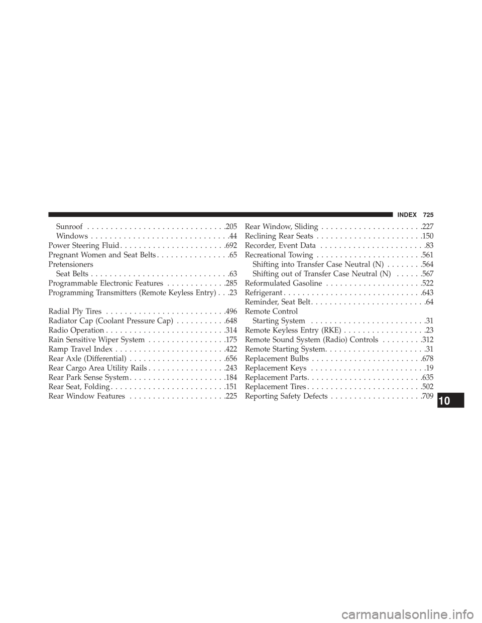 Ram 1500 2013 User Guide Sunroof............................. .205
Windows ..............................44
Power Steering Fluid ...................... .692
Pregnant Women and Seat Belts ................65
Pretensioners Seat Ram 1500 2013 User Guide Sunroof............................. .205
Windows ..............................44
Power Steering Fluid ...................... .692
Pregnant Women and Seat Belts ................65
Pretensioners Seat