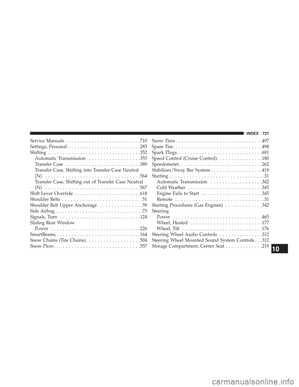 Ram 1500 2013 Owners Manual Service Manuals......................... .710
Settings, Personal ........................ .285
Shifting ............................... .352
Automatic Transmission ..................355
Transfer Case Ram 1500 2013 Owners Manual Service Manuals......................... .710
Settings, Personal ........................ .285
Shifting ............................... .352
Automatic Transmission ..................355
Transfer Case