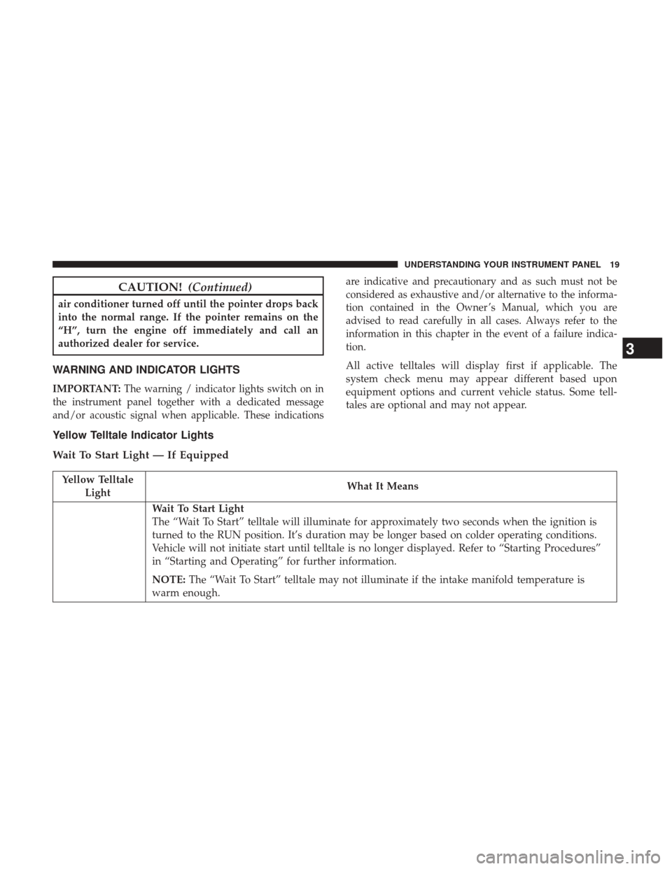 Ram 2500 2017  Diesel Supplement CAUTION!(Continued)
air conditioner turned off until the pointer drops back
into the normal range. If the pointer remains on the
“H”, turn the engine off immediately and call an
authorized dealer 