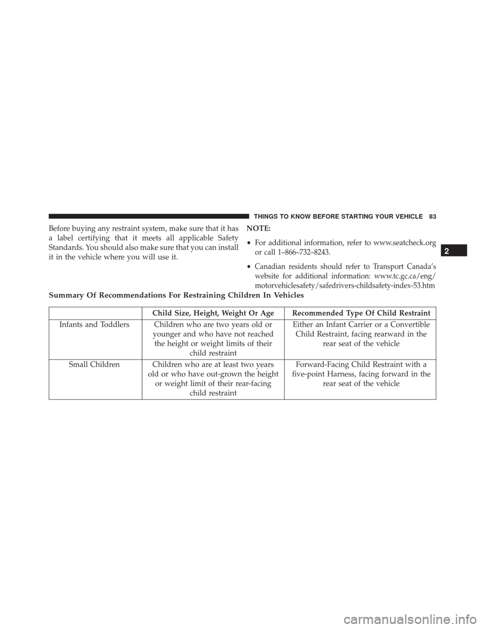 Ram 3500 Chassis Cab 2016 Manual Online Before buying any restraint system, make sure that it has
a label certifying that it meets all applicable Safety
Standards. You should also make sure that you can install
it in the vehicle where you w Ram 3500 Chassis Cab 2016 Manual Online Before buying any restraint system, make sure that it has
a label certifying that it meets all applicable Safety
Standards. You should also make sure that you can install
it in the vehicle where you w