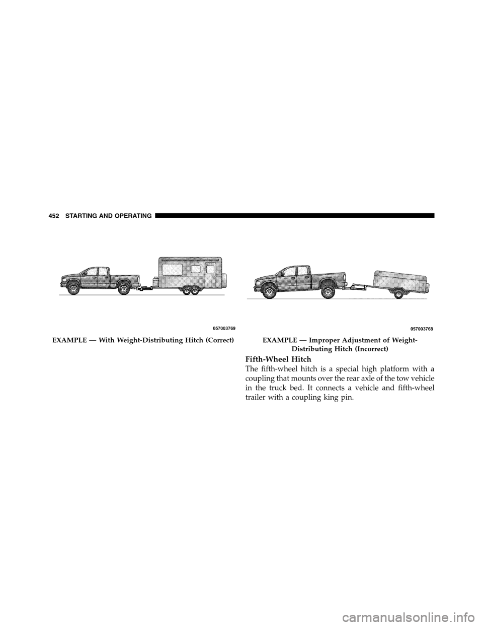 Ram 3500 2011  Owners Manual Fifth-Wheel Hitch
The fifth-wheel hitch is a special high platform with a
coupling that mounts over the rear axle of the tow vehicle
in the truck bed. It connects a vehicle and fifth-wheel
trailer wit