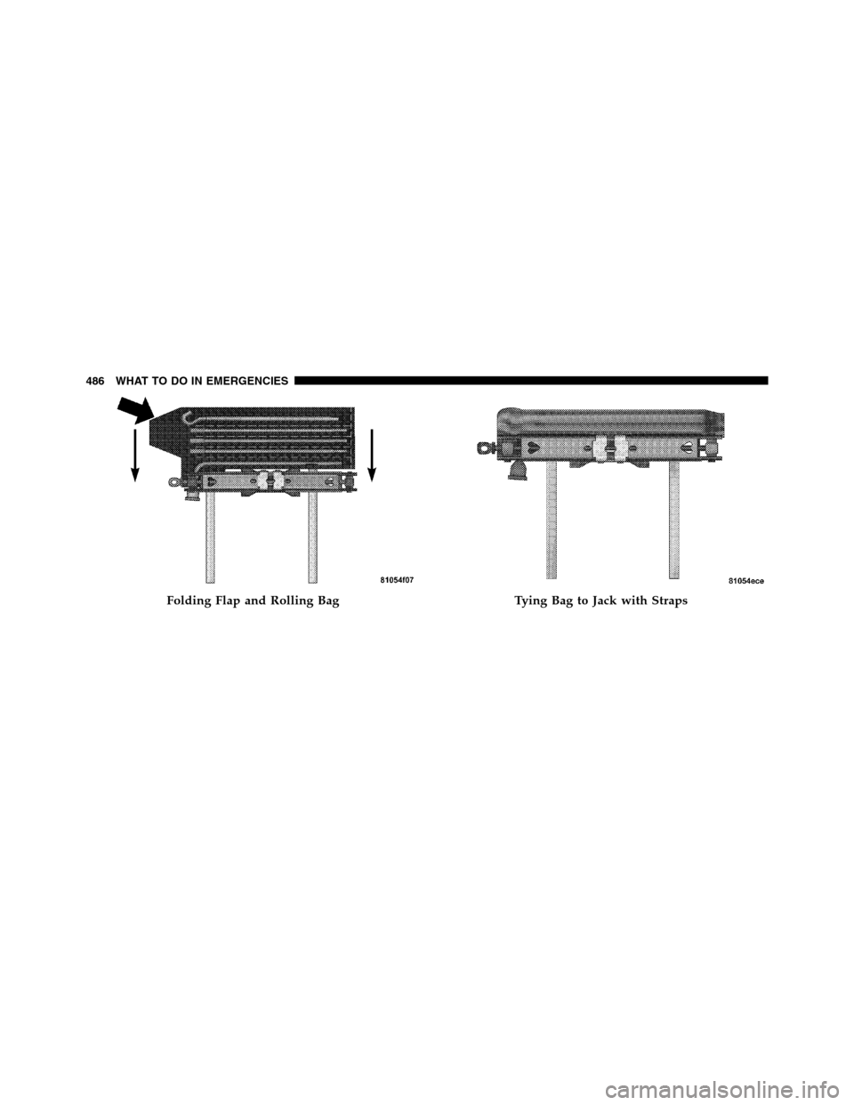 Ram 3500 2011  Owners Manual Folding Flap and Rolling BagTying Bag to Jack with Straps
486 WHAT TO DO IN EMERGENCIES 
