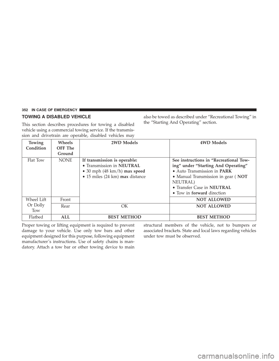 Ram 4500 Chassis Cab 2018  Owners Manual TOWING A DISABLED VEHICLE
This section describes procedures for towing a disabled
vehicle using a commercial towing service. If the transmis-
sion and drivetrain are operable, disabled vehicles mayals