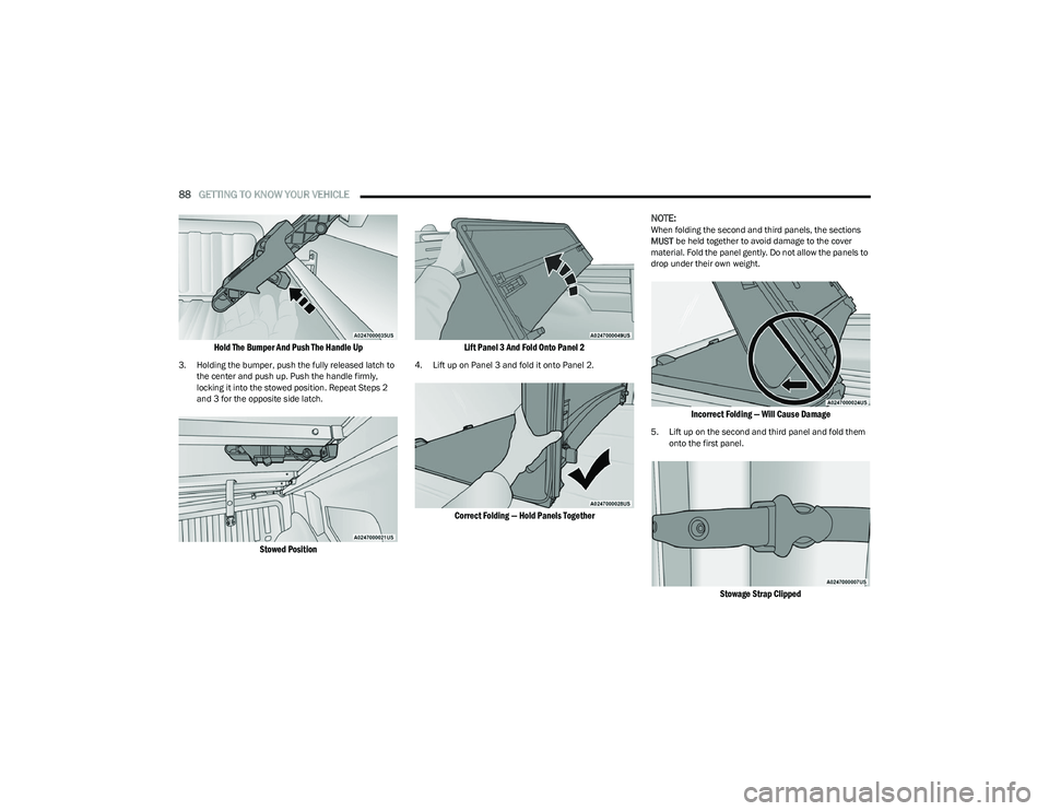 RAM 1500 2023 Manual Online
88GETTING TO KNOW YOUR VEHICLE
Hold The Bumper And Push The Handle Up
3. Holding the bumper, push the fully released latch to
the center and push up. Push the handle firmly,
locking it into the RAM 1500 2023 Manual Online
88GETTING TO KNOW YOUR VEHICLE
Hold The Bumper And Push The Handle Up
3. Holding the bumper, push the fully released latch to
the center and push up. Push the handle firmly,
locking it into the