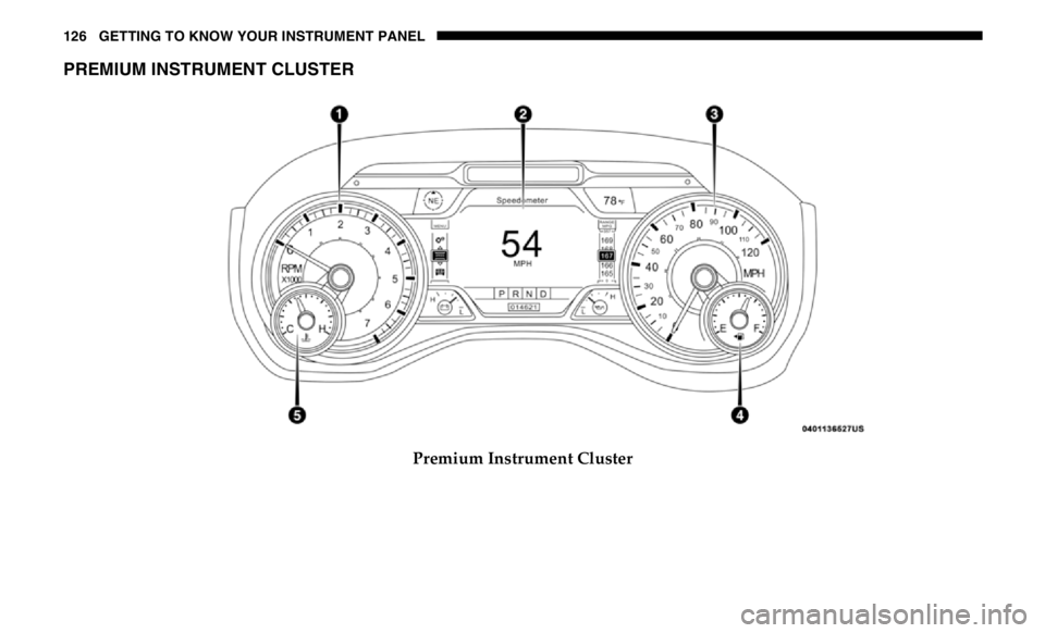 RAM CHASSIS CAB 2019 Owners Manual 126 GETTING TO KNOW YOUR INSTRUMENT PANEL
PREMIUM INSTRUMENT CLUSTER
Premium Instrument Cluster RAM CHASSIS CAB 2019 Owners Manual 126 GETTING TO KNOW YOUR INSTRUMENT PANEL
PREMIUM INSTRUMENT CLUSTER
Premium Instrument Cluster