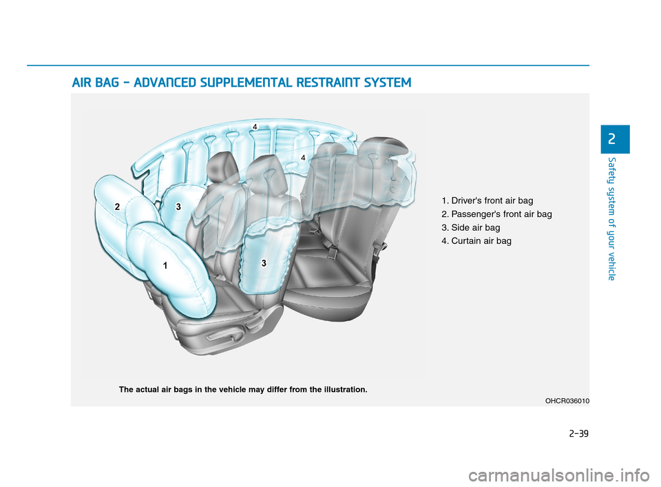 Hyundai Accent 2020 Repair Manual 2-39
Safety system of your vehicle
2
A AI
IR
R
B
BA
AG
G
-
-
A
AD
DV
VA
AN
NC
CE
ED
D
S
SU
UP
PP
PL
LE
EM
ME
EN
NT
TA
AL
L
R
RE
ES
ST
TR
RA
AI
IN
NT
T
S
SY
YS
ST
TE
EM
M
OHCR036010
The act Hyundai Accent 2020 Repair Manual 2-39
Safety system of your vehicle
2
A AI
IR
R
B
BA
AG
G
-
-
A
AD
DV
VA
AN
NC
CE
ED
D
S
SU
UP
PP
PL
LE
EM
ME
EN
NT
TA
AL
L
R
RE
ES
ST
TR
RA
AI
IN
NT
T
S
SY
YS
ST
TE
EM
M
OHCR036010
The act