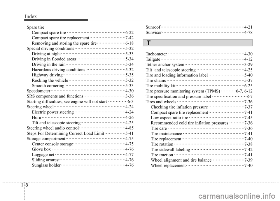 Hyundai Accent 2017 Owners Manual Index
8I
Spare tireCompact spare tire ··················\
··················\
·· ·6-22
Compact spare tire replacement ··················\
··�