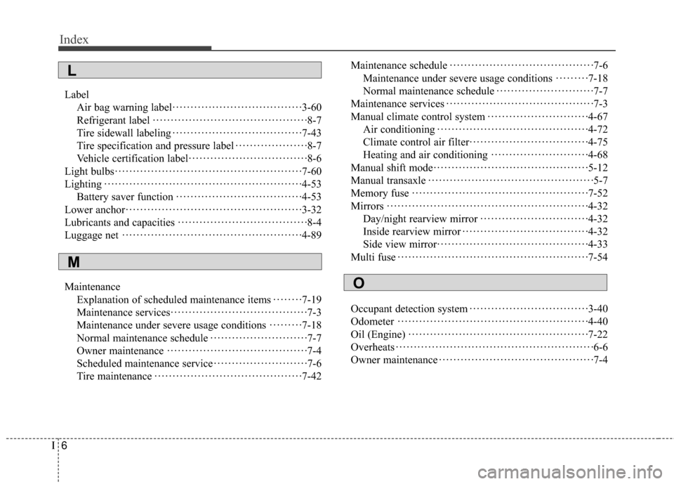 Hyundai Accent 2016 Owners Manual Index
6I
LabelAir bag warning label ··················\
················· ·3-60
Refrigerant label ··················\
··············