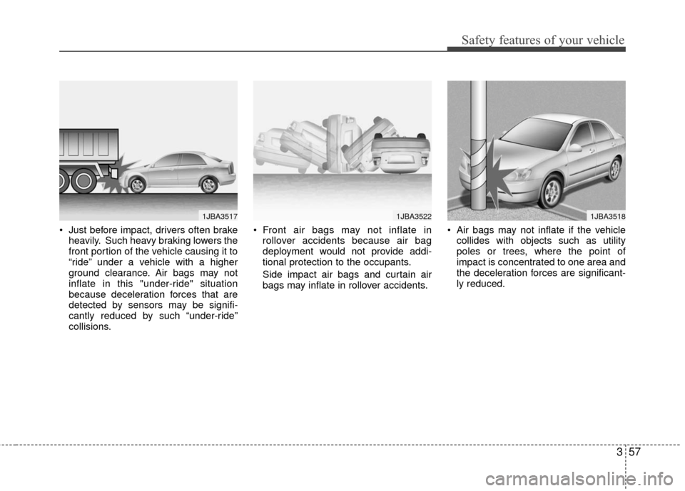 Hyundai Accent 2016 Manual PDF 357
Safety features of your vehicle
Just before impact, drivers often brakeheavily. Such heavy braking lowers the
front portion of the vehicle causing it to
“ride” under a vehicle with a higher
g Hyundai Accent 2016 Manual PDF 357
Safety features of your vehicle
Just before impact, drivers often brakeheavily. Such heavy braking lowers the
front portion of the vehicle causing it to
“ride” under a vehicle with a higher
g