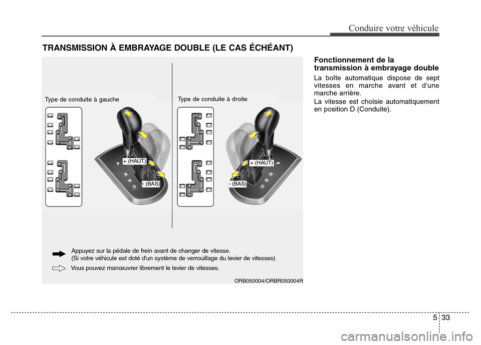 Hyundai Accent 2015 Manuel du propriétaire (in French) 533
Conduire votre véhicule
Fonctionnement de la
transmission à embrayage double
La boîte automatique dispose de sept
vitesses en marche avant et dune
marche arrière.
La vitesse est choisie autom Hyundai Accent 2015 Manuel du propriétaire (in French) 533
Conduire votre véhicule
Fonctionnement de la
transmission à embrayage double
La boîte automatique dispose de sept
vitesses en marche avant et dune
marche arrière.
La vitesse est choisie autom
