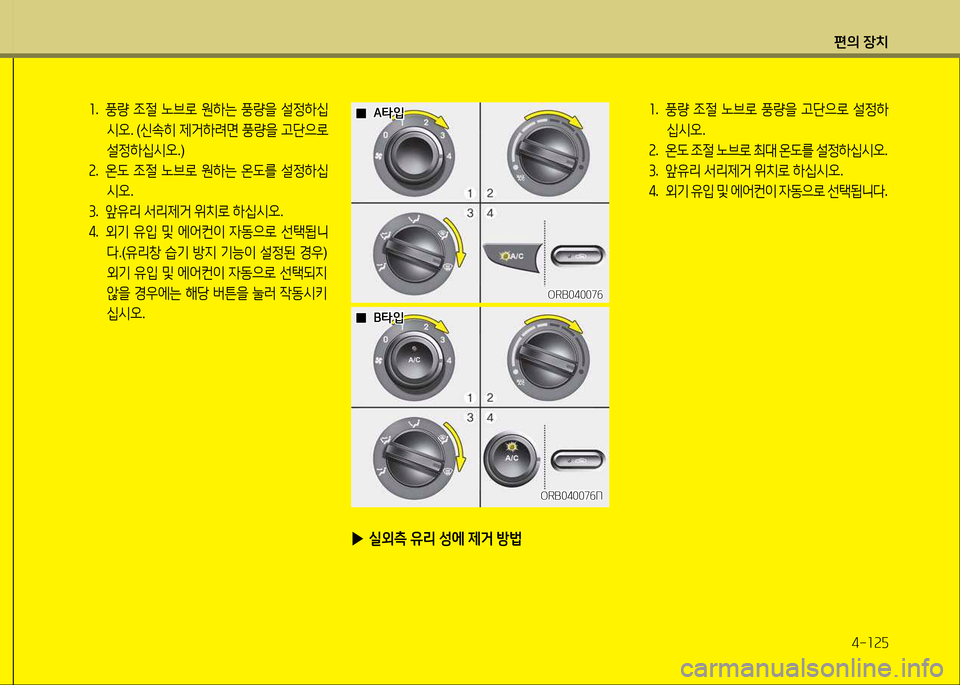 Hyundai Accent 2015  엑센트 RB - 사용 설명서 (in Korean) 편의 장치4-소속자
좌.  풍량  4