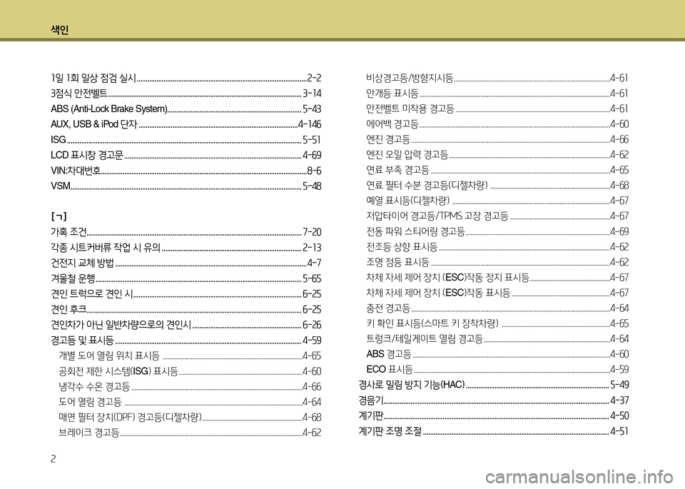 Hyundai Accent 2015  엑센트 RB - 사용 설명서 (in Korean) 색인 속
좌일 좌회 일상 점검 실/d ............................................................................................... 속-속 
3점/e 안전벨트 ..............................