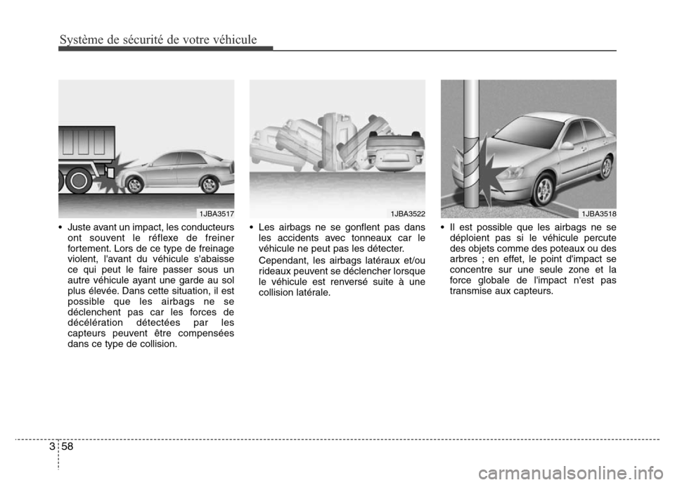 Hyundai Accent 2014  Manuel du propriétaire (in French) Système de sécurité de votre véhicule 
58 3
• Juste avant un impact, les conducteurs
ont souvent le réflexe de freiner
fortement. Lors de ce type de freinage
violent, lavant du véhicule saba