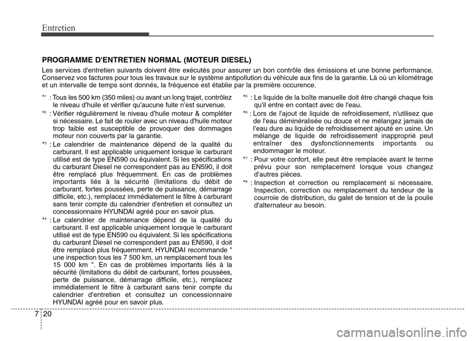 Hyundai Accent 2013  Manuel du propriétaire (in French) Entretien
20 7
PROGRAMME DENTRETIEN NORMAL (MOTEUR DIESEL)
Les services dentretien suivants doivent être exécutés pour assurer un bon contrôle des émissions et une bonne performance.
Conservez 