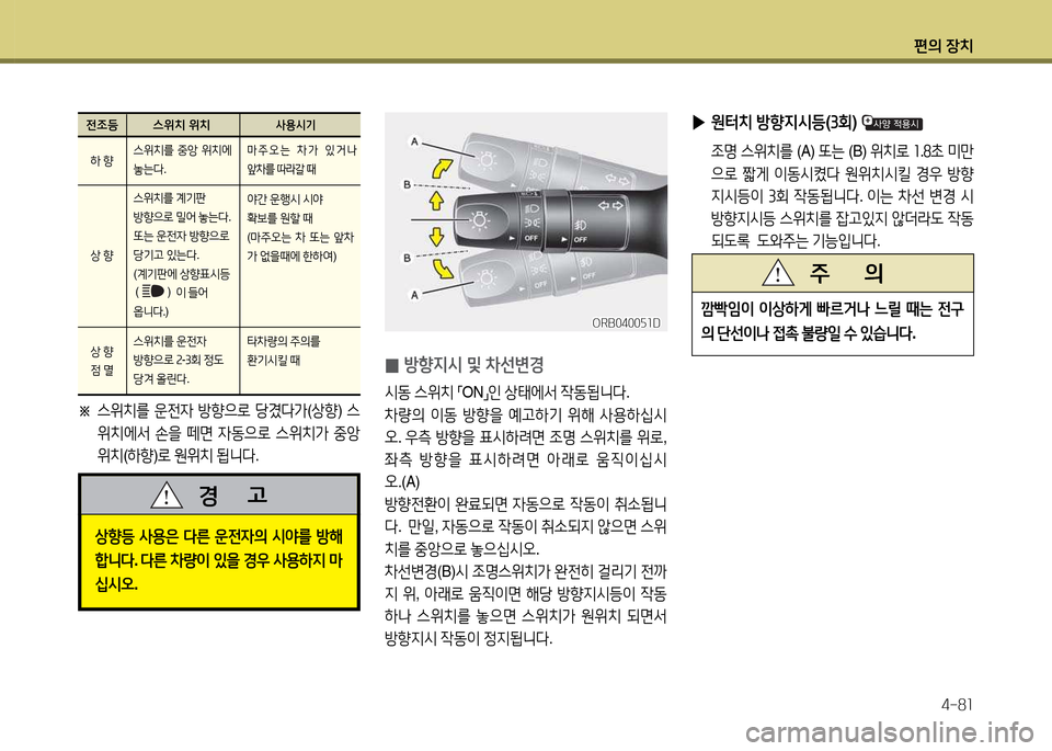 Hyundai Accent 2013  엑센트 RB - 사용 설명서 (in Korean) 편의 장치4-8소
※ 
스위치를  운전4  방향으$