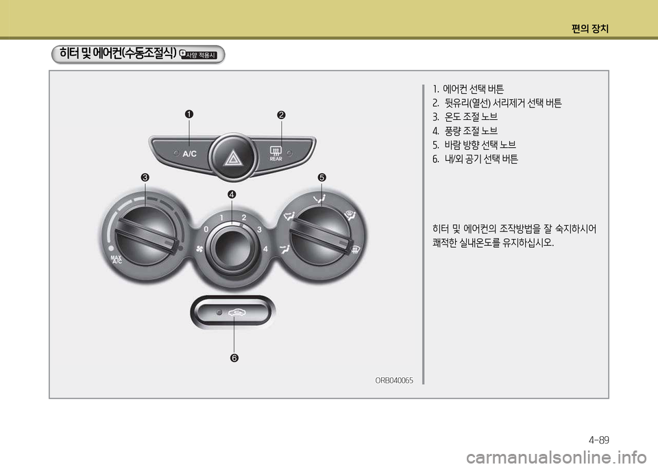 Hyundai Accent 2013  엑센트 RB - 사용 설명서 (in Korean) 편의 장치4-89
ORB0400작자ORB0400작자
좌.   에2<컨  선=e  버튼
속 .  뒷유리 (열선 ) -