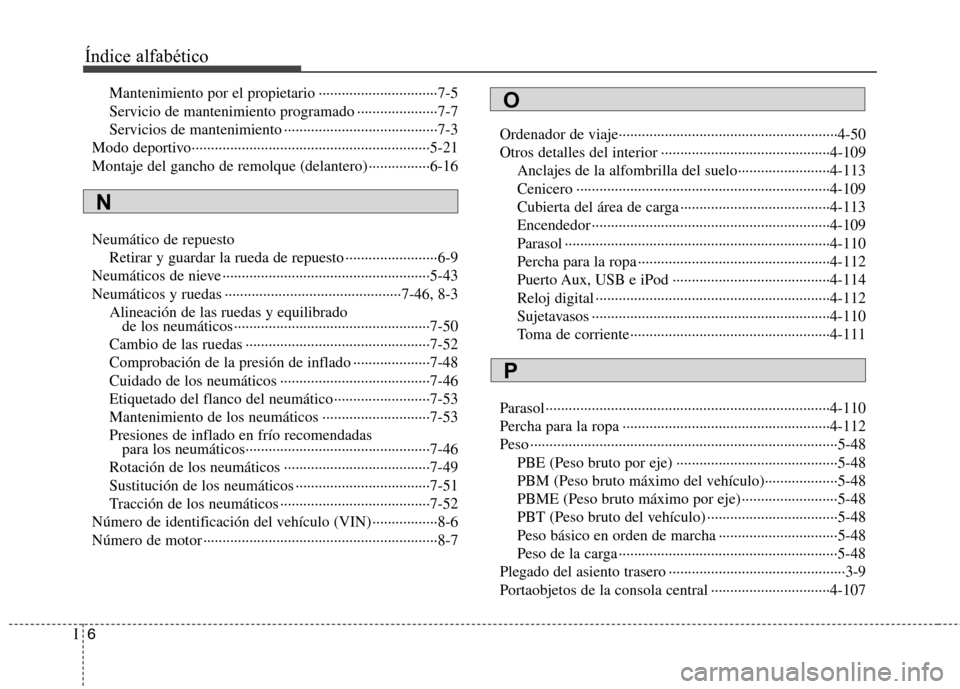 Hyundai Accent 2012  Manual del propietario (in Spanish) Índice alfabético
6
I
Mantenimiento por el propietario ·······························7-5 
Servicio de mantenimiento programado ···················�