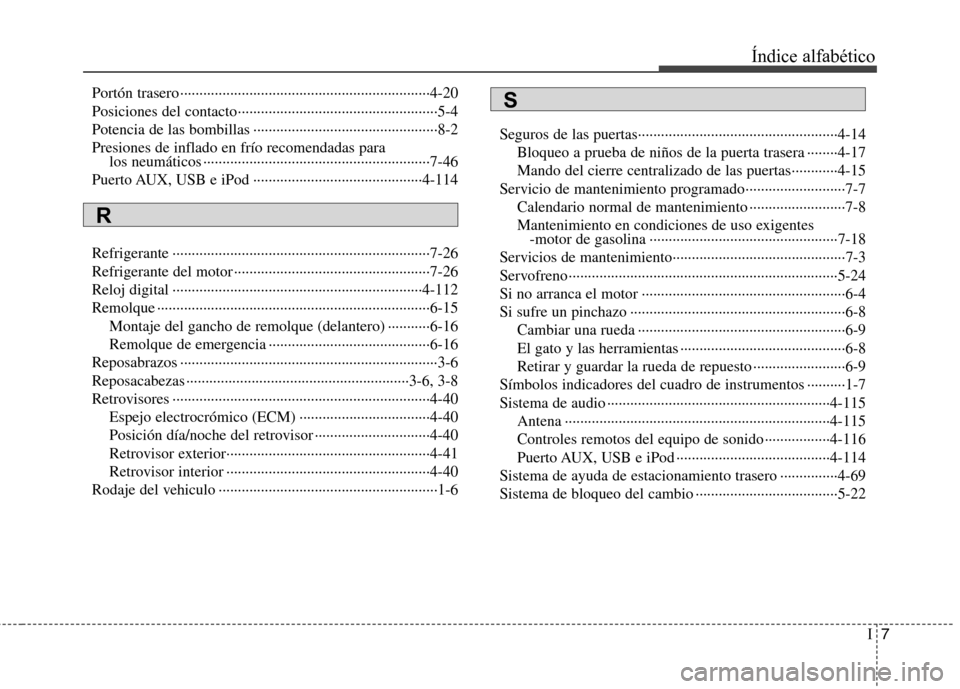 Hyundai Accent 2012  Manual del propietario (in Spanish) I7
Índice alfabético
Portón trasero ·································································4-20 
Posiciones del contacto·