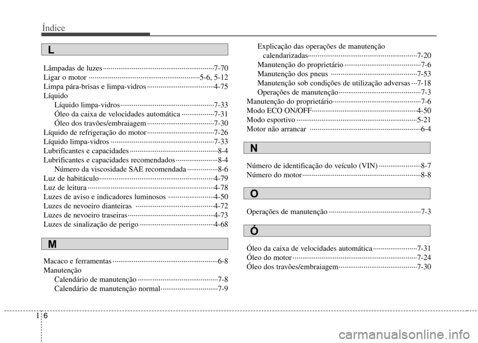 Hyundai Accent 2012 Manual do proprietário (in Portuguese) Índice
6
I
Lâmpadas de luzes ··························································7-70
Ligar o motor ················ Hyundai Accent 2012 Manual do proprietário (in Portuguese) Índice
6
I
Lâmpadas de luzes ··························································7-70
Ligar o motor ················