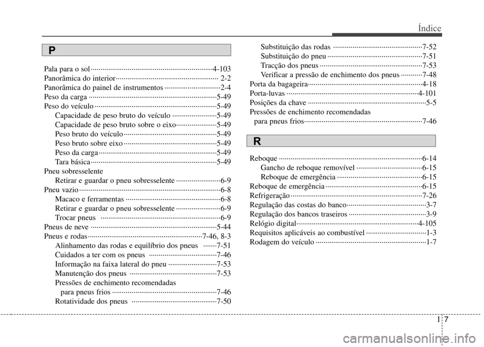 Hyundai Accent 2012 Manual do proprietário (in Portuguese) I7
Índice
Pala para o sol ·······························································4-103
Panorâmica do interior········ Hyundai Accent 2012 Manual do proprietário (in Portuguese) I7
Índice
Pala para o sol ·······························································4-103
Panorâmica do interior········