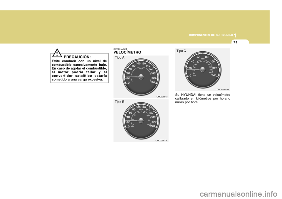 Hyundai Accent 2011 Manual del propietario (in Spanish) COMPONENTES DE SU HYUNDAI
CONDUCIENDO SU HYUNDAI
1731
COMPONENTES DE SU HYUNDAI
B300A01A-GYTVELOCÍMETRO
Su HYUNDAI tiene un velocímetro
calibrado en kilómetros por hora o
millas por hora.
!
PRECAUC Hyundai Accent 2011 Manual del propietario (in Spanish) COMPONENTES DE SU HYUNDAI
CONDUCIENDO SU HYUNDAI
1731
COMPONENTES DE SU HYUNDAI
B300A01A-GYTVELOCÍMETRO
Su HYUNDAI tiene un velocímetro
calibrado en kilómetros por hora o
millas por hora.
!
PRECAUC