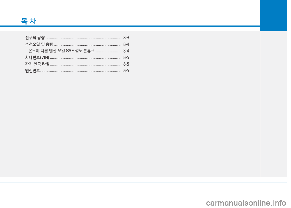 Hyundai Aslan 2017 아슬란 AG - 사용 설명서 (in Korean) 목 차
전구의 용량 . . . . . . . . . . . . . . . . . . . . . . . . . . . . . . . . . . . . . . . . . . . . . . . . . . . . . . . . . . . . . . . . . . . . . . . . .8-3
추천오일 및 용량 .. Hyundai Aslan 2017 아슬란 AG - 사용 설명서 (in Korean) 목 차
전구의 용량 . . . . . . . . . . . . . . . . . . . . . . . . . . . . . . . . . . . . . . . . . . . . . . . . . . . . . . . . . . . . . . . . . . . . . . . . .8-3
추천오일 및 용량 ..