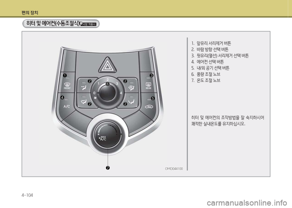 Hyundai Avante 2015  아반떼 MD - 사용 설명서 (in Korean) 편의 장치 4-소04
좌.  앞유리  -