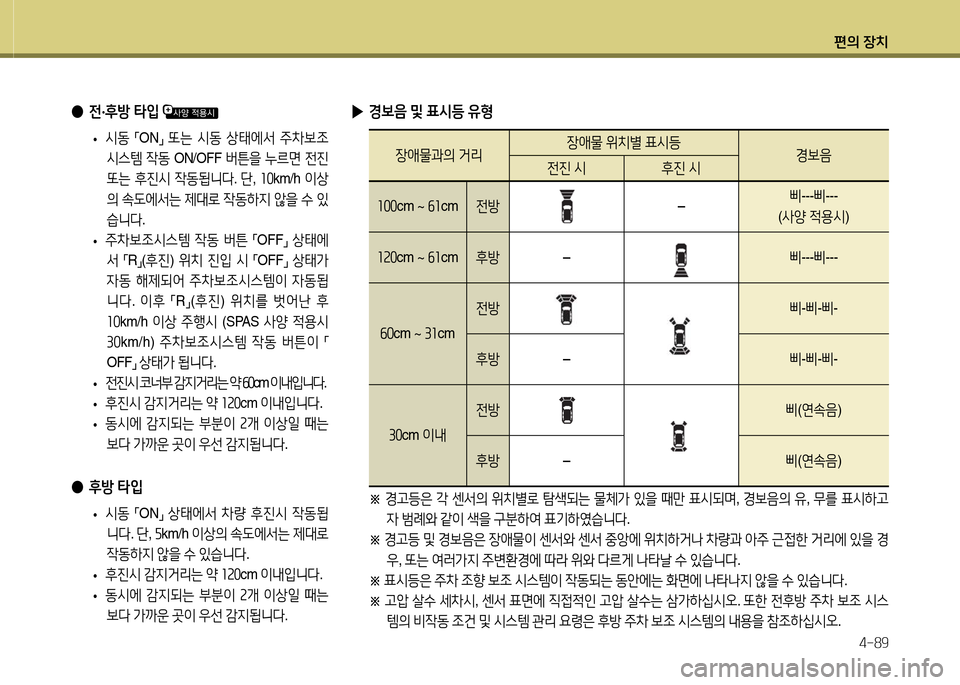 Hyundai Avante 2014  아반떼 MD - 사용 설명서 (in Korean) 편의 장치4-89
 
● 전·후방  =H4
  
 
• /d동
 
「ON
」 
또는  /d동  상=d에-