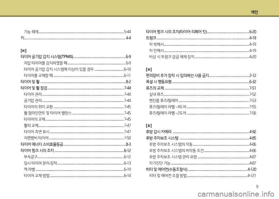 Hyundai Avante 2014  아반떼 MD - 사용 설명서 (in Korean) 색인9
기능  해제  ................................................................................................ 자-44
키  ...................................................................