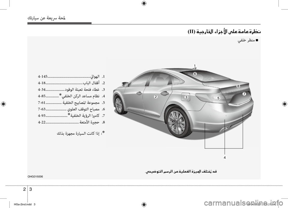 Hyundai Azera 2016  دليل المالك كترايس نع ةعيسر ةحلم
3 
2
OHG015006
4-145  ............................................. ئياوهلا .1
4-18  ....................................... بابلا لافقأ .2
4-34 