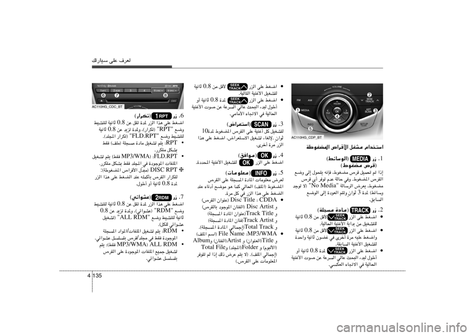Hyundai Azera 2014  دليل المالك pð—UOÝ vKŽ ·dFð135 4AC110HG_CDC_BT
6 ©—«dJð®              —“ Æ
jG{«   vKŽ   «c¼   —e«   …b*   qIð   sŽ  0.8  WO½UŁ   jOAM²
l{Ë  "RPT"  ¨©—«dJð®   …b*Ë   b