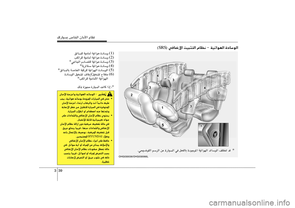 Hyundai Azera 2012  دليل المالك 39 3pð—UOÐ ’U)« ÊU_« ÂUE½
 wU{ù« XO³¦²« ÂUE½ ≠ WOz«uN« …œUÝu« ® SRS ©
OHG030036/OHG030066L
 d¹c%
ÊU_« WeŠ√Ë WOz«uN« bzUÝu« ≠
• V−¹ ¨WOz«u¼ 
