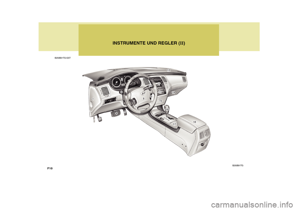 Hyundai Azera 2011 Betriebsanleitung (in German) F10INSTRUMENTE UND REGLER (
II)
B250B01TG-GST
B250B01TG Hyundai Azera 2011 Betriebsanleitung (in German) F10INSTRUMENTE UND REGLER (
II)
B250B01TG-GST
B250B01TG