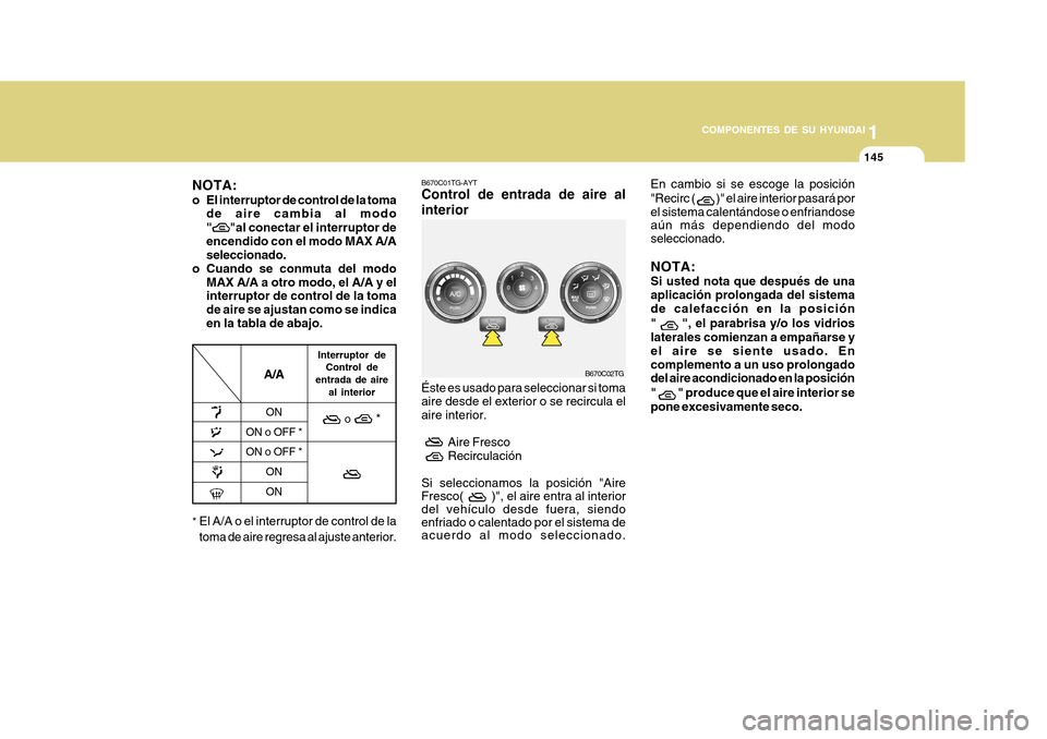 Hyundai Azera 2011 Manual del propietario (in Spanish) 1
COMPONENTES DE SU HYUNDAI
145145
En cambio si se escoge la posición "Recirc (
)" el aire interior pasará por
el sistema calentándose o enfriandose aún más dependiendo del modo seleccionado. N Hyundai Azera 2011 Manual del propietario (in Spanish) 1
COMPONENTES DE SU HYUNDAI
145145
En cambio si se escoge la posición "Recirc (
)" el aire interior pasará por
el sistema calentándose o enfriandose aún más dependiendo del modo seleccionado. N