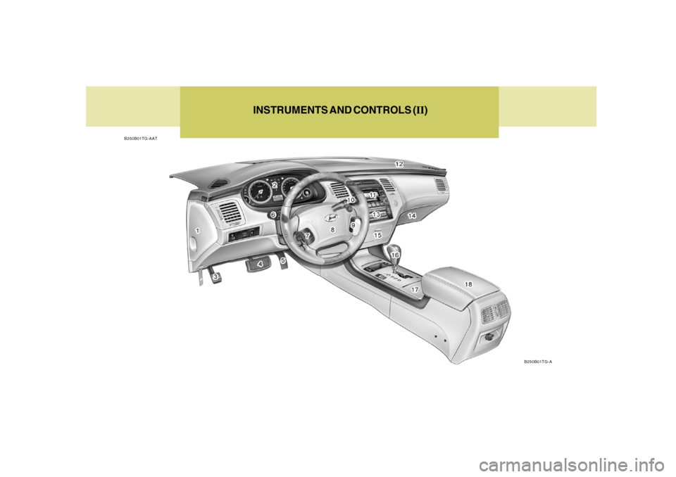 Hyundai Azera 2006 User Guide INSTRUMENTS AND CONTROLS (II)
B250B01TG-AAT
B250B01TG-A Hyundai Azera 2006 User Guide INSTRUMENTS AND CONTROLS (II)
B250B01TG-AAT
B250B01TG-A