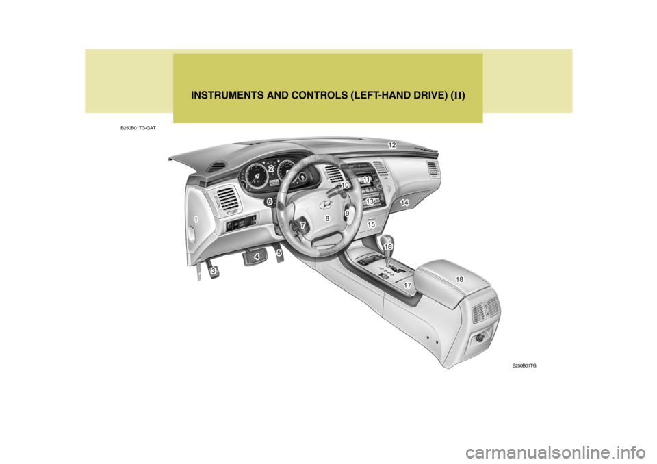 Hyundai Azera 2005 User Guide INSTRUMENTS AND CONTROLS (LEFT-HAND DRIVE) (II)
B250B01TG-GAT
B250B01TG  