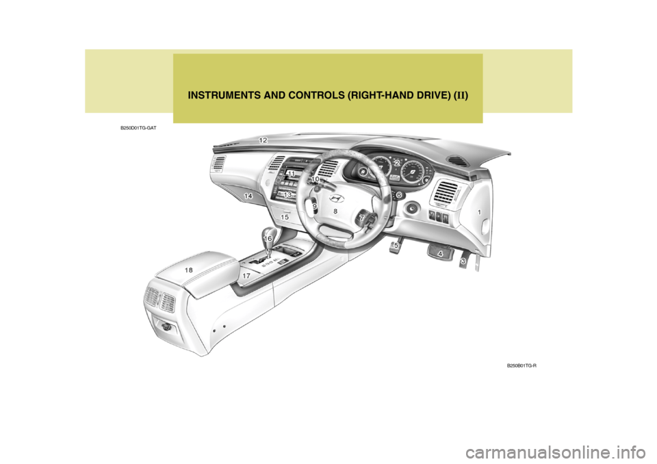 Hyundai Azera 2005 User Guide INSTRUMENTS AND CONTROLS (RIGHT-HAND DRIVE) (II)
B250D01TG-GAT
B250B01TG-R  