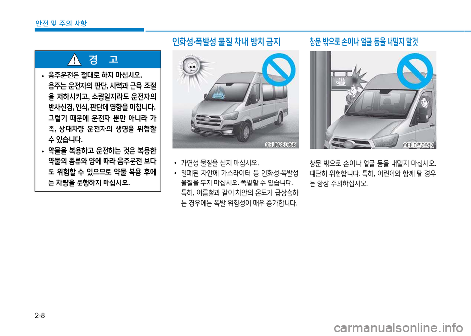 Hyundai Blue City 2017  블루시티 - 사용 설명서 (in Korean) 2-8
안전 및 주의 사항
 
• 음주운전은
 절