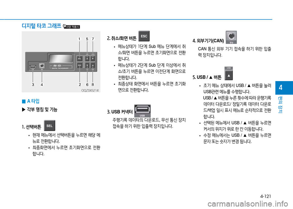Hyundai Blue City 2017  블루시티 - 사용 설명서 (in Korean) 4-121
편의 장치
4OQZ043214OQZ043214
 
0 A 
=H4
 
▶ 