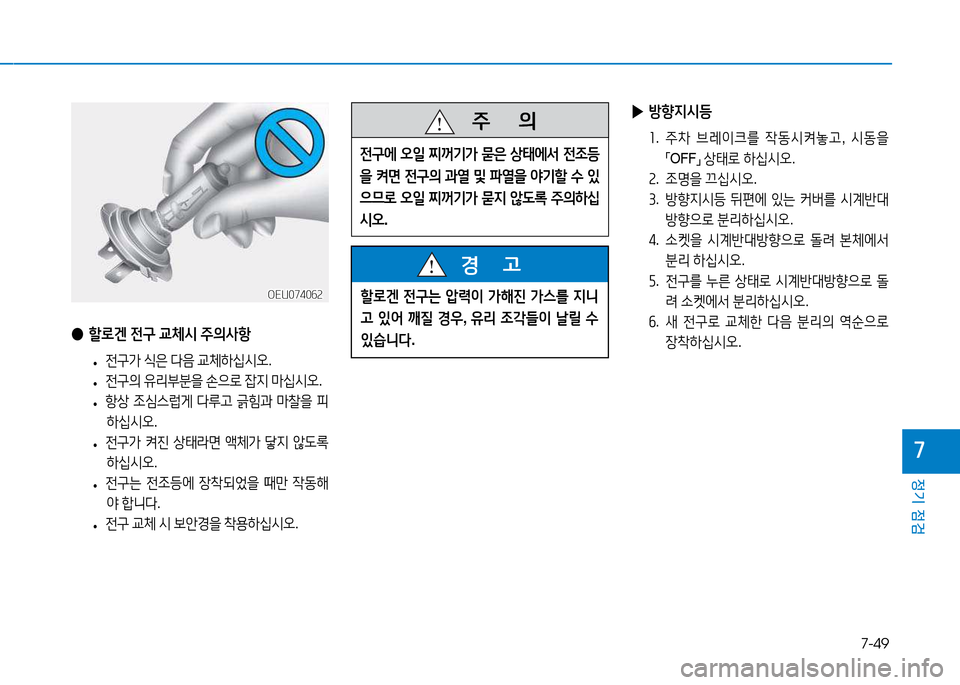 Hyundai Blue City 2017  블루시티 - 사용 설명서 (in Korean) 7-49
정기 점검
7
 
● 할$